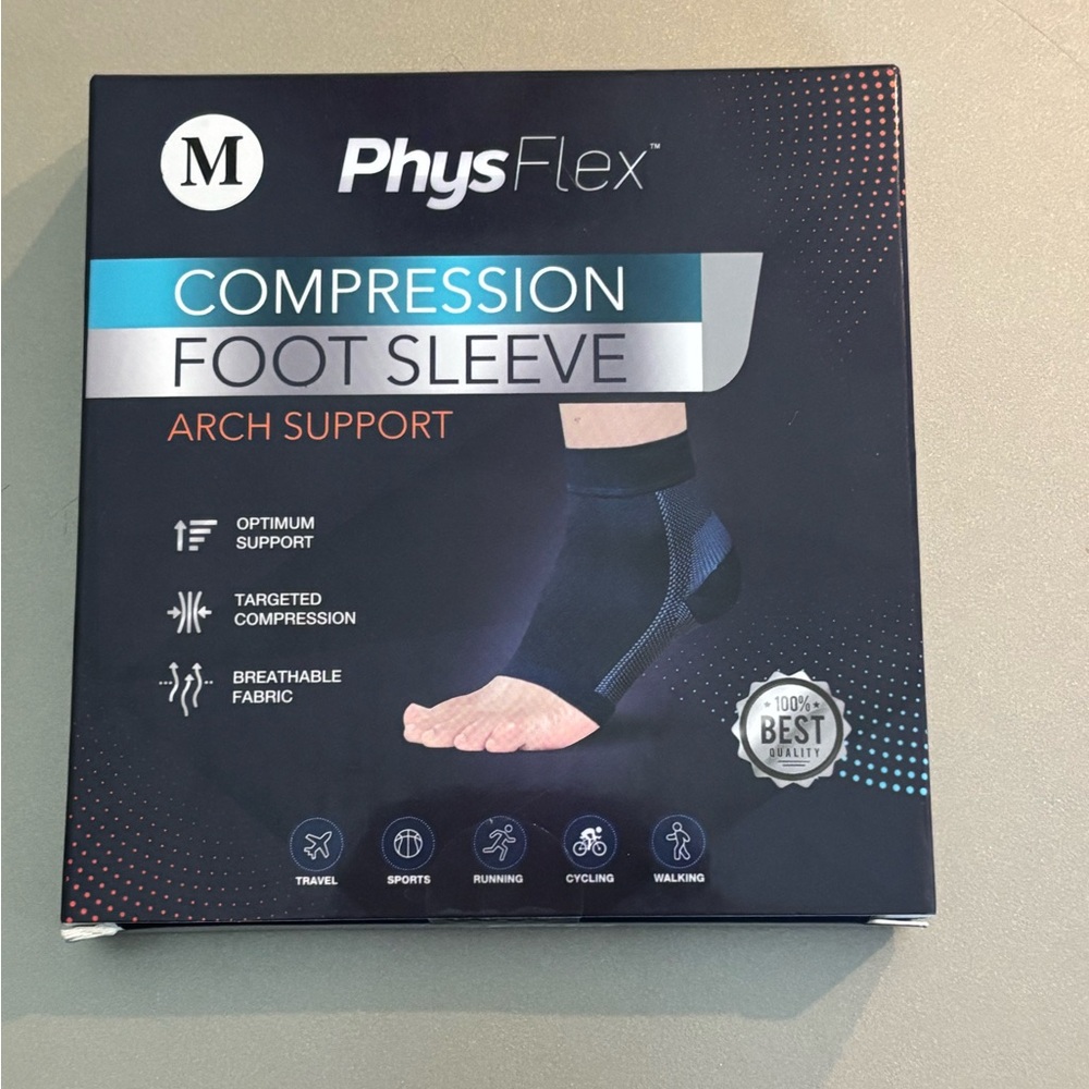 Foot Sleeve Arch Support PF Sleeve Compression Socks Brace Pain PhysFlex Medium